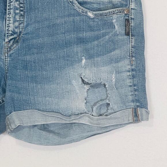 Silver Jeans Shorts Womens 22 Boyfriend Mid Rise Distressed Holes Faded Ripped - Picture 9 of 11